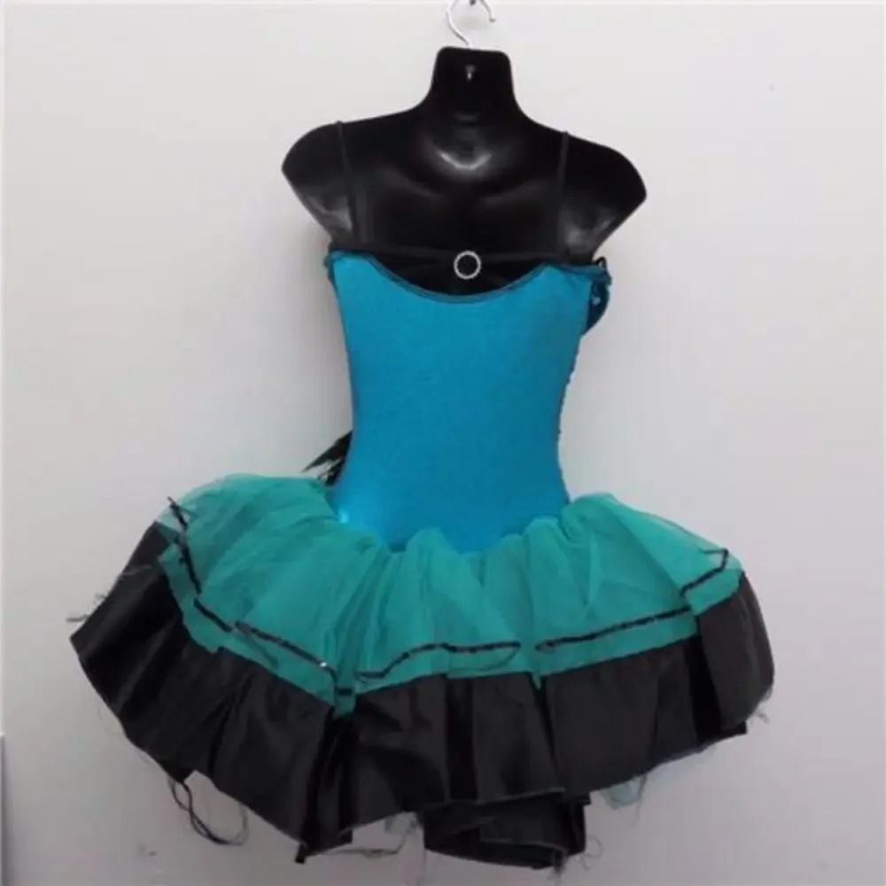 Pre-Owned Dance Costume Curtain Call C182 Large Child Teal Peacock feathers Bal